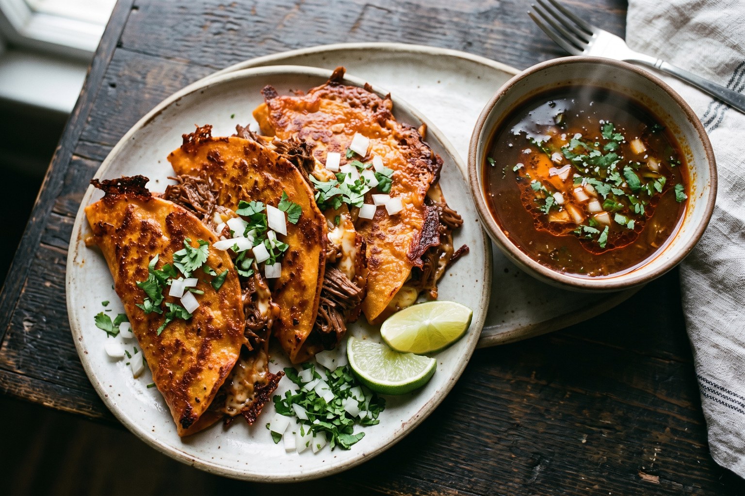 Birria Tacos (Quesabirria with Consomé) — finished dish