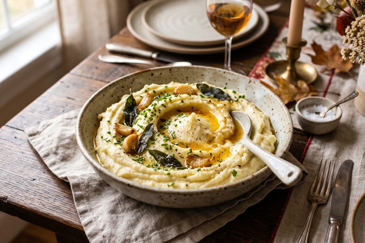 Brown Butter Garlic Confit Mashed Potatoes — finished dish