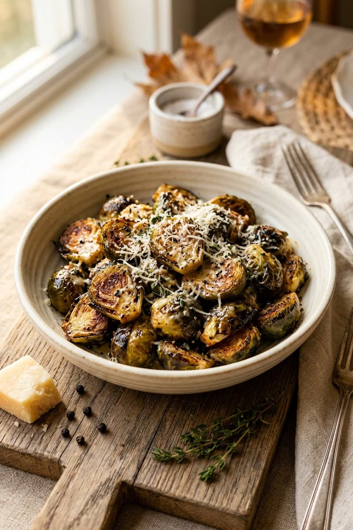 Cacio e Pepe Brussels Sprouts — finished dish