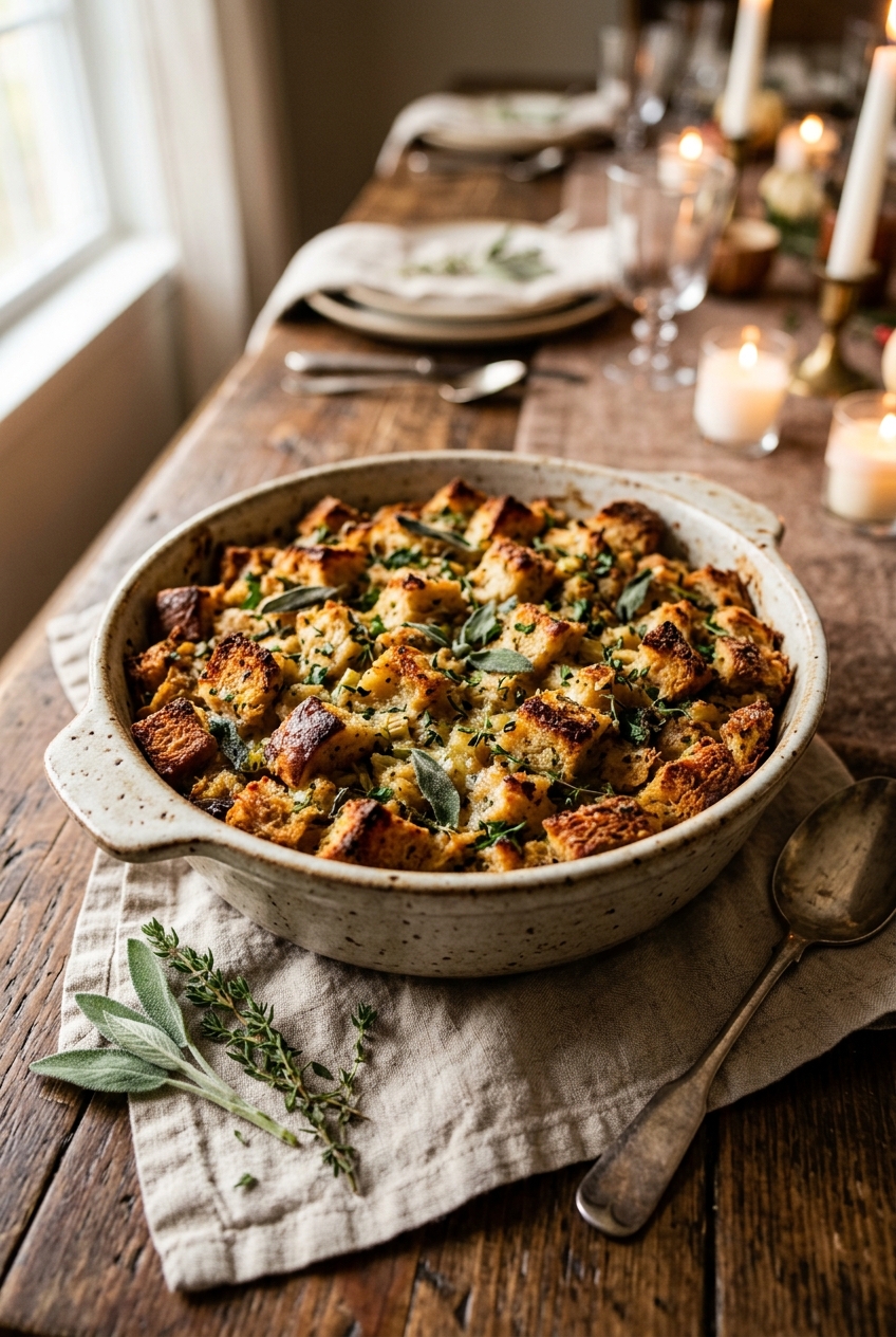 Classic Make-Ahead Herb Stuffing — finished dish