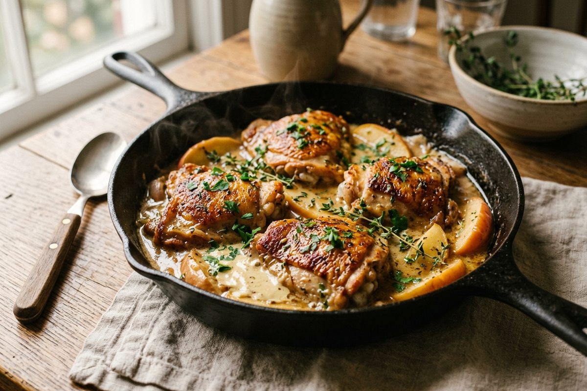 Creamy Apple Cider Chicken Skillet — finished dish