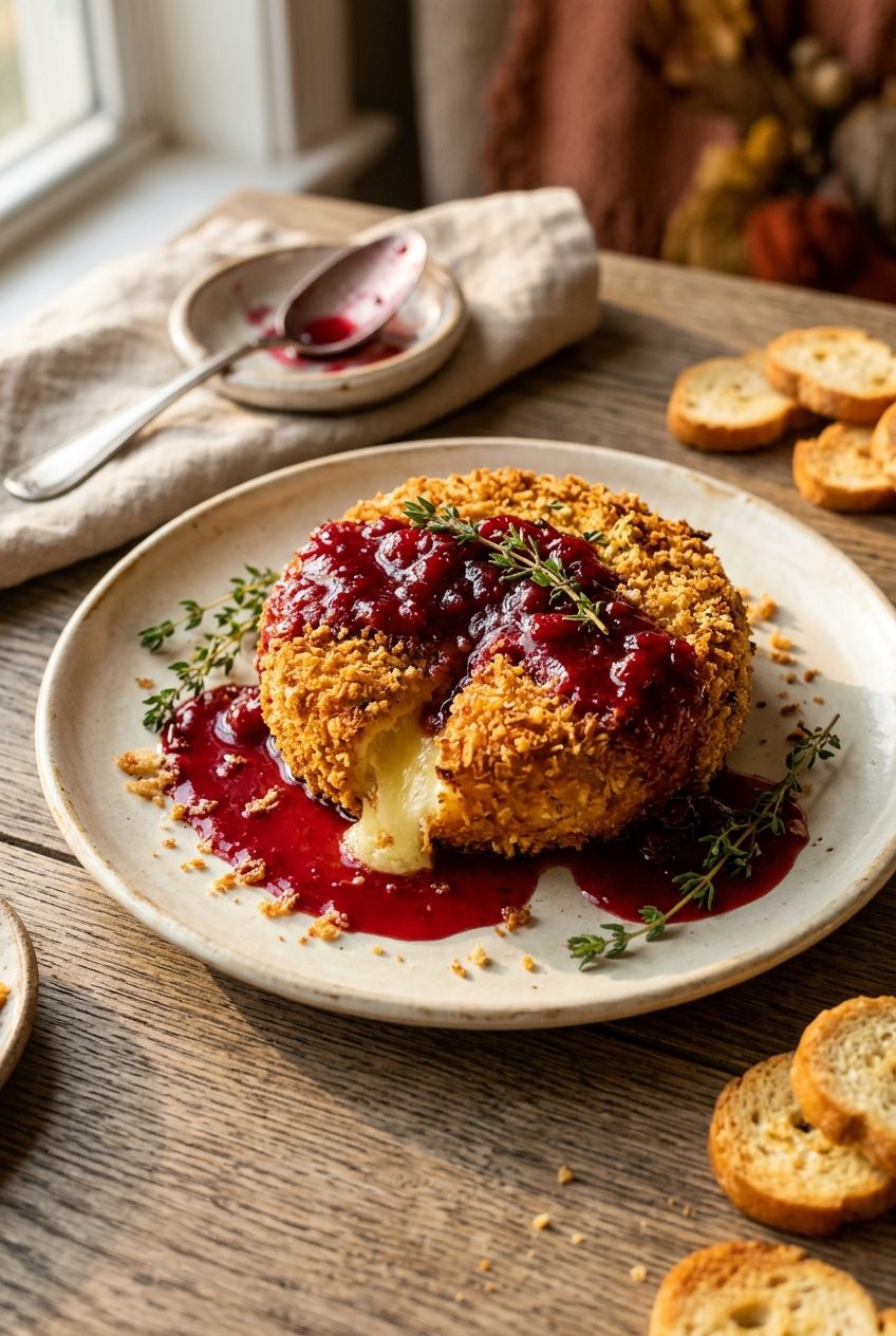Crispy Baked Boursin with Tangy Cranberry Sauce — finished dish