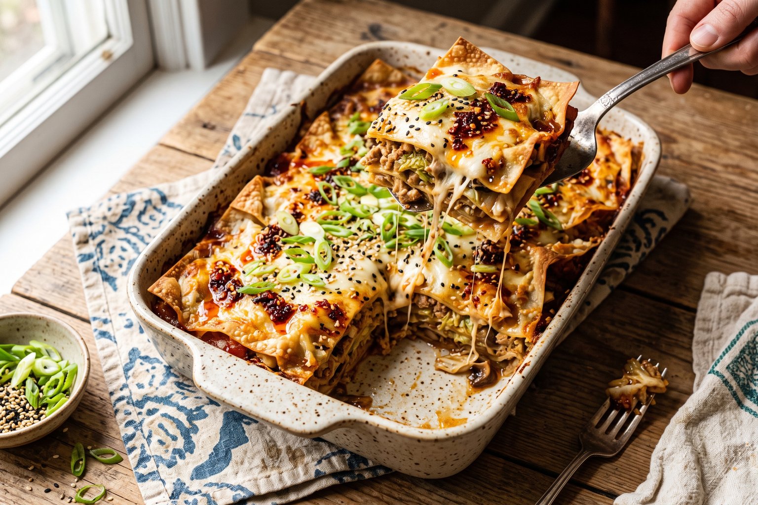 Dumpling Lasagna (Wonton-Wrapper Layered Bake) — finished dish