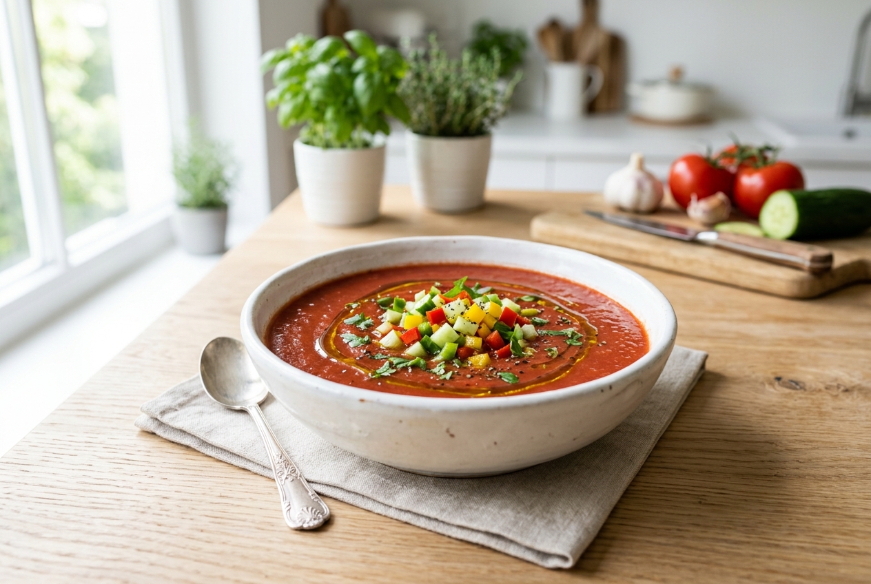 Gazpacho (Spanish Chilled Tomato Soup) — finished dish