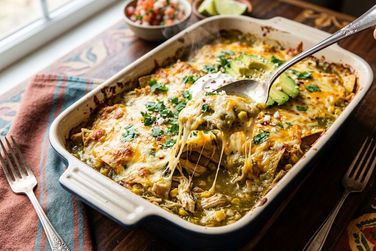Green Chile Chicken Enchilada Casserole — finished dish