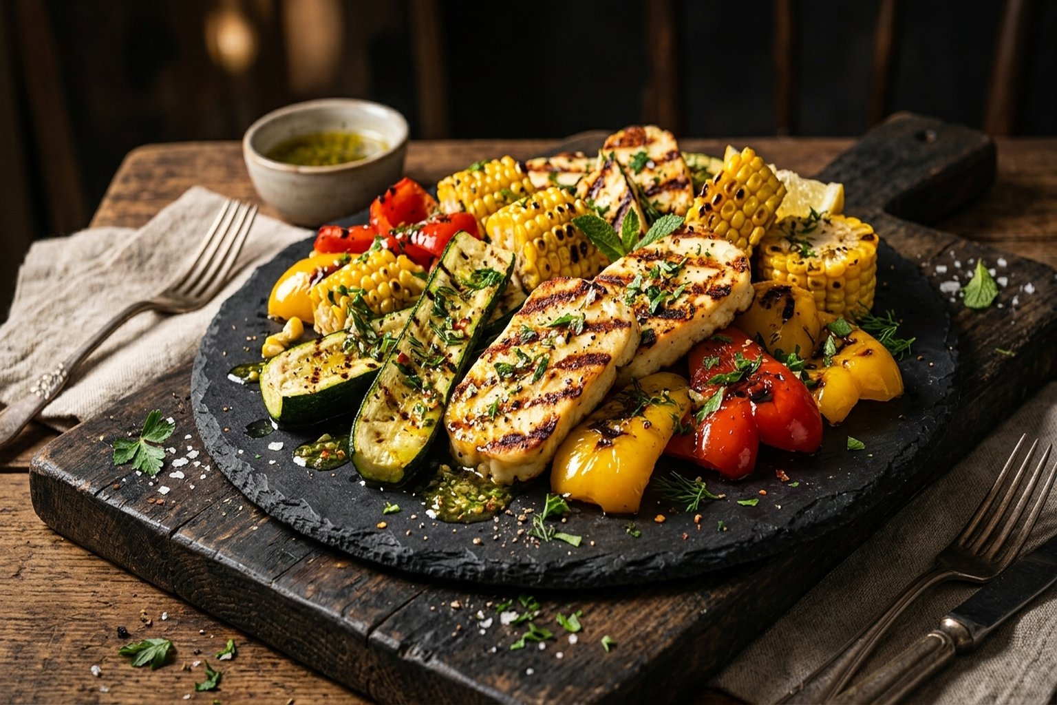 Grilled Summer Vegetables with Halloumi — finished dish