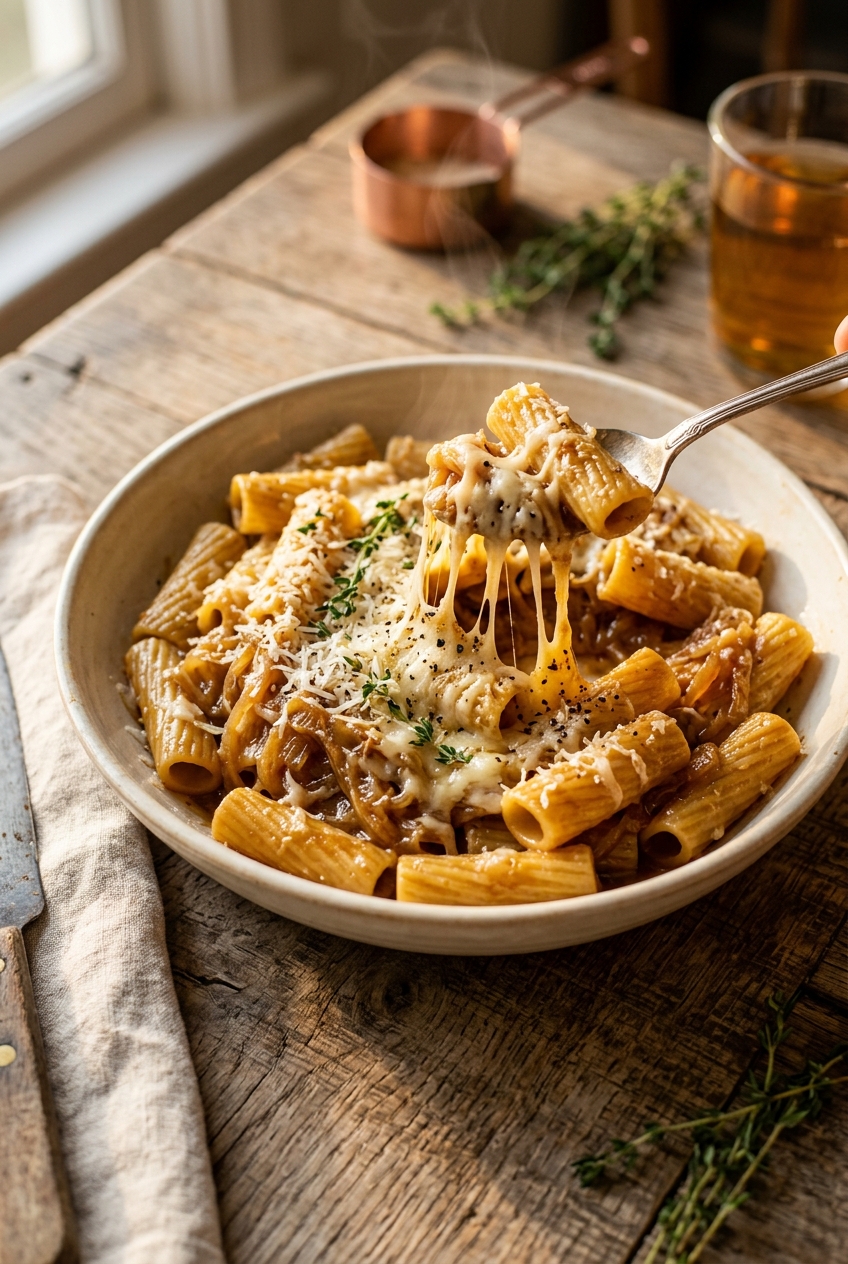 One-Pot French Onion Pasta — finished dish