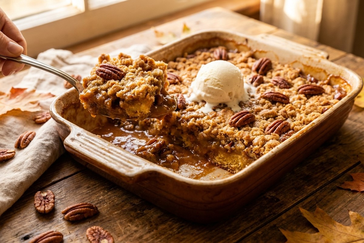 Pecan Pie Dump Cake — finished dish