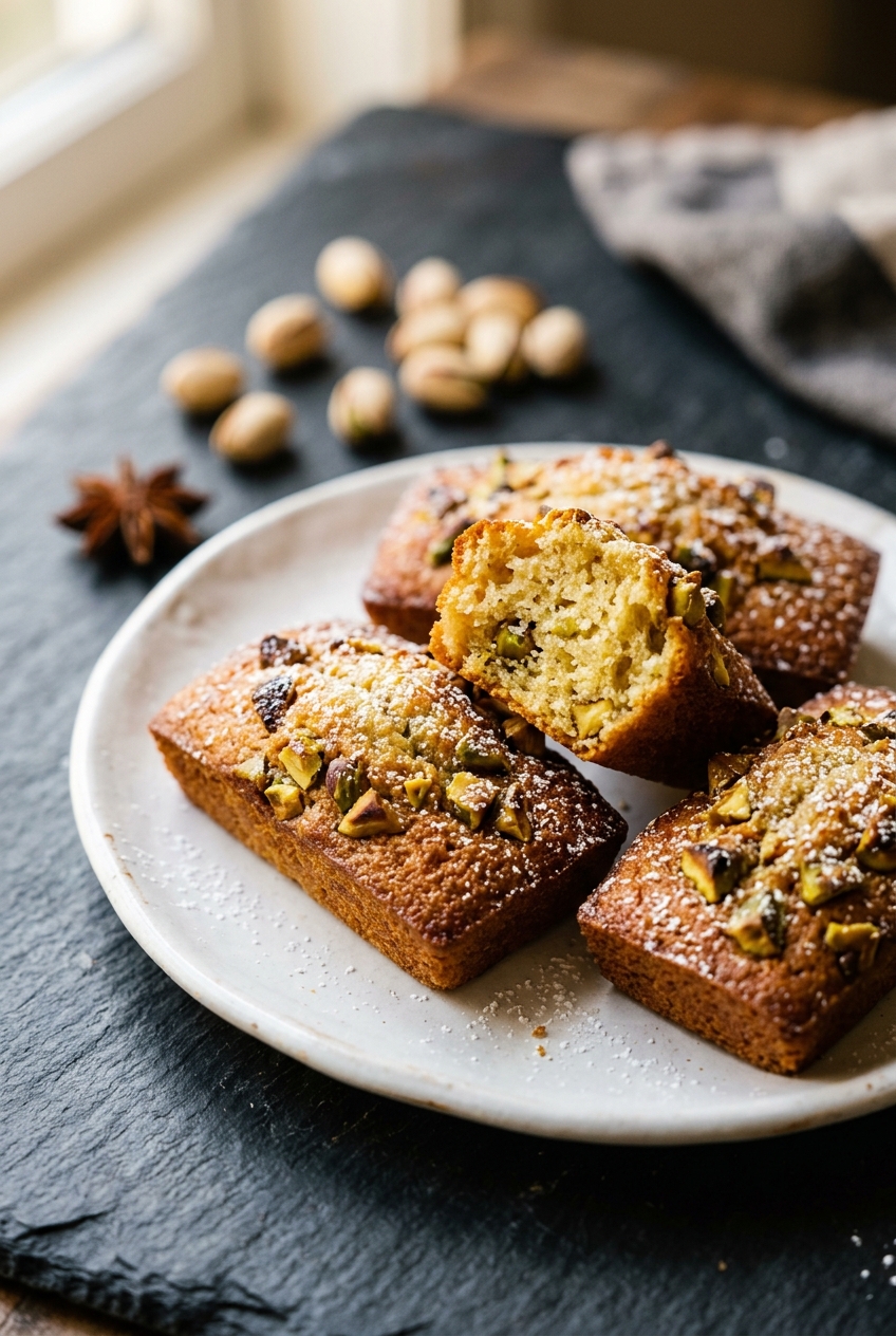 Pistachio Brown Butter Financiers — finished dish