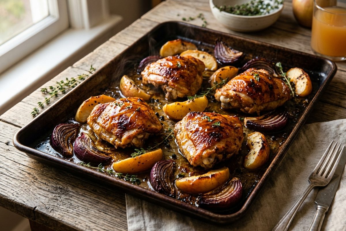 Sheet-Pan Honey Chicken with Apples — finished dish