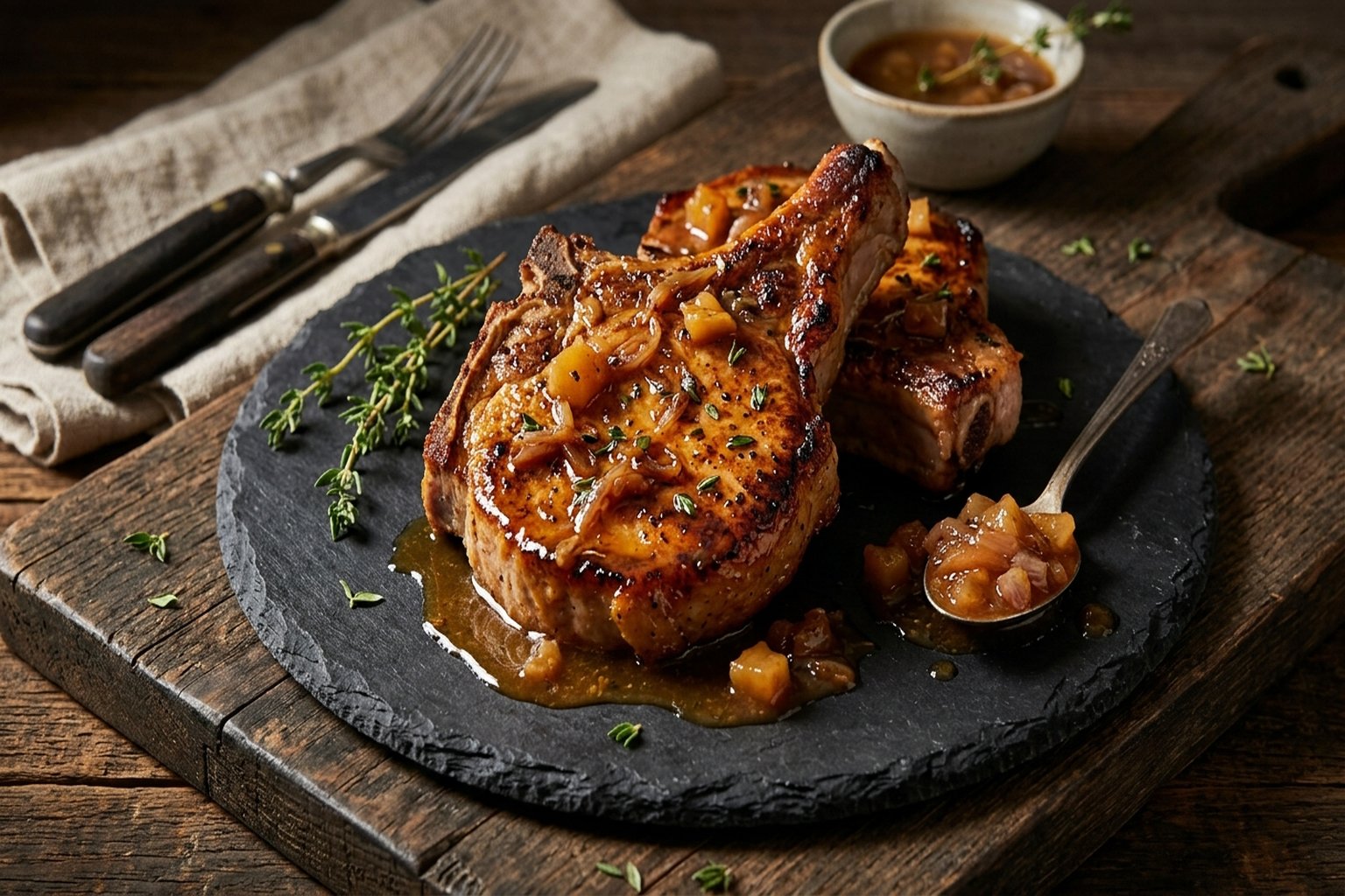 Skillet Apple Cider Pork Chops — finished dish
