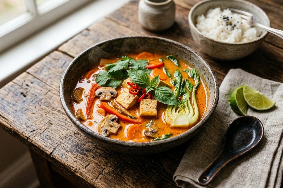 Thai-Style Red Curry Coconut Soup — finished dish