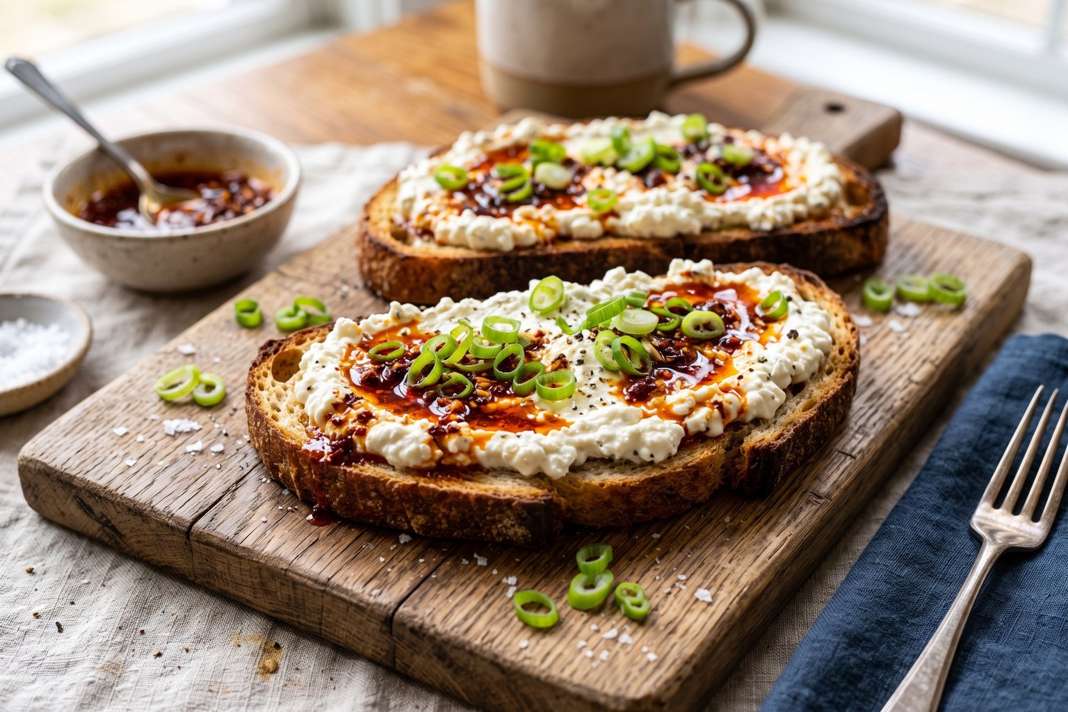 Whipped Cottage-Cheese & Chili-Oil Toast — finished dish